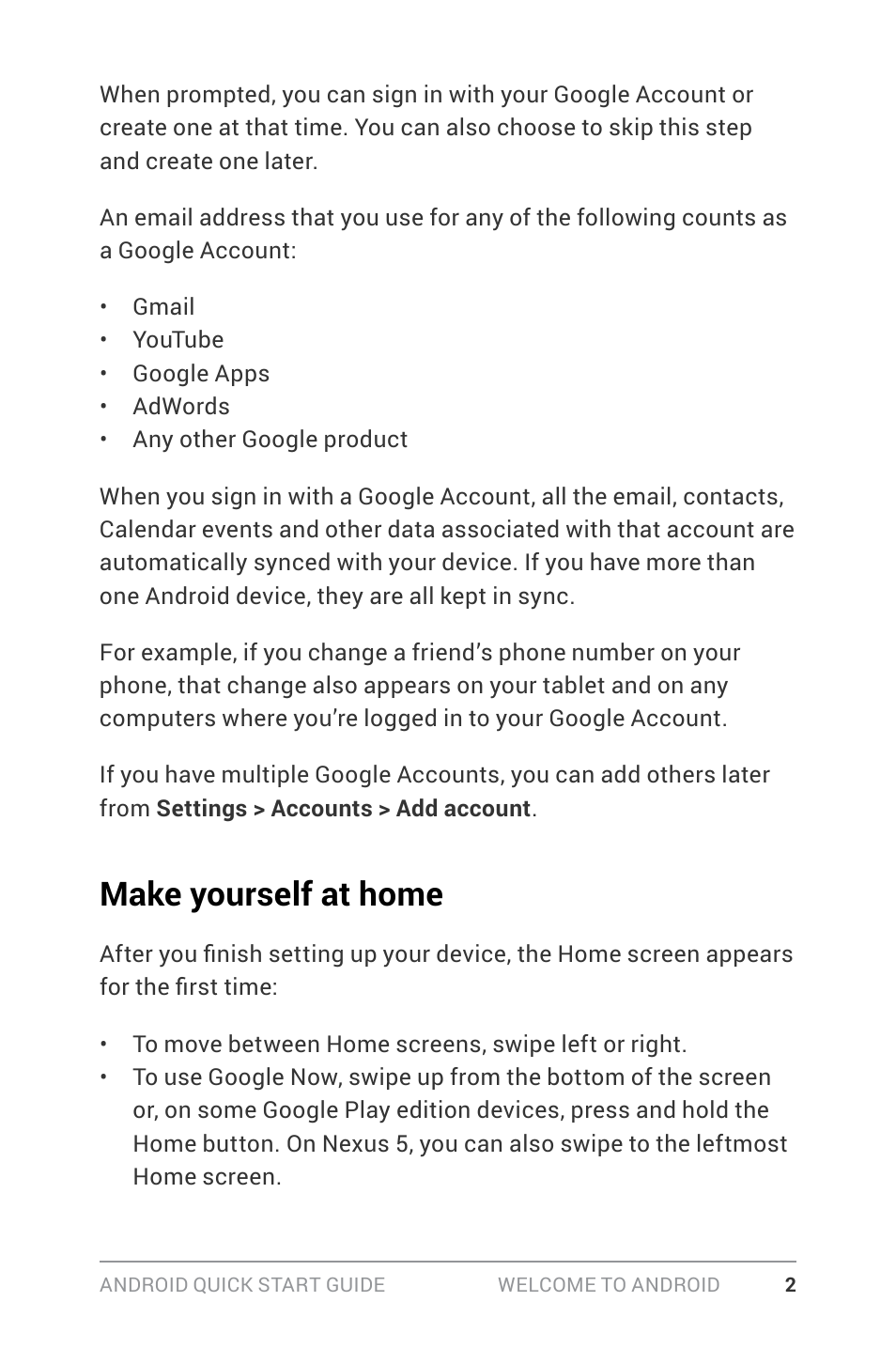 Make yourself at home | Google ANDROID Quick Start Guide (4.4, KitKat) User Manual | Page 6 / 54