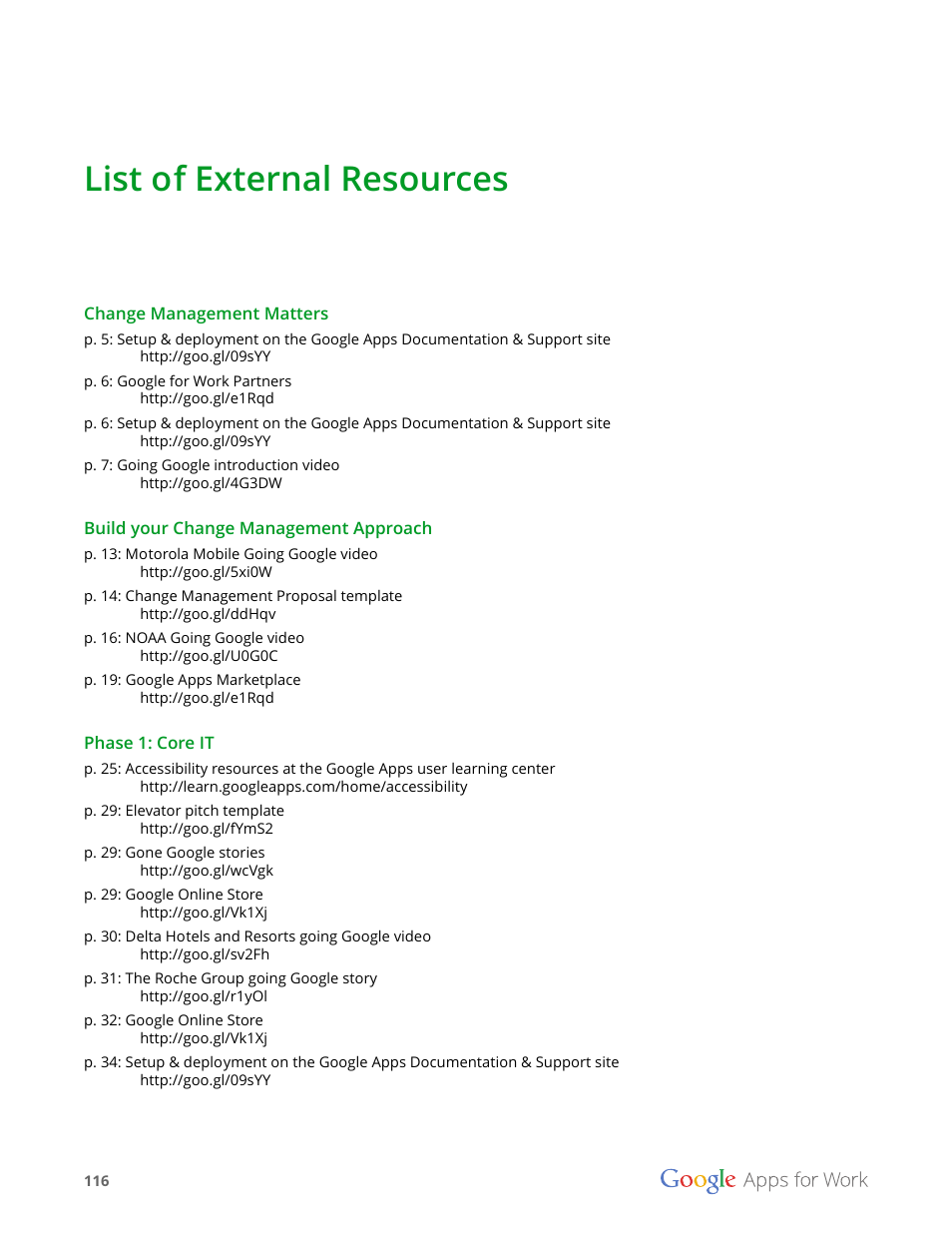 List of external resources, List of external resources 116, E the | Google Apps for Work User Manual | Page 116 / 120