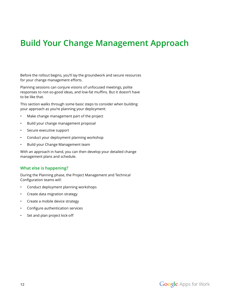 Build your change management approach | Google Apps for Work User Manual | Page 12 / 120