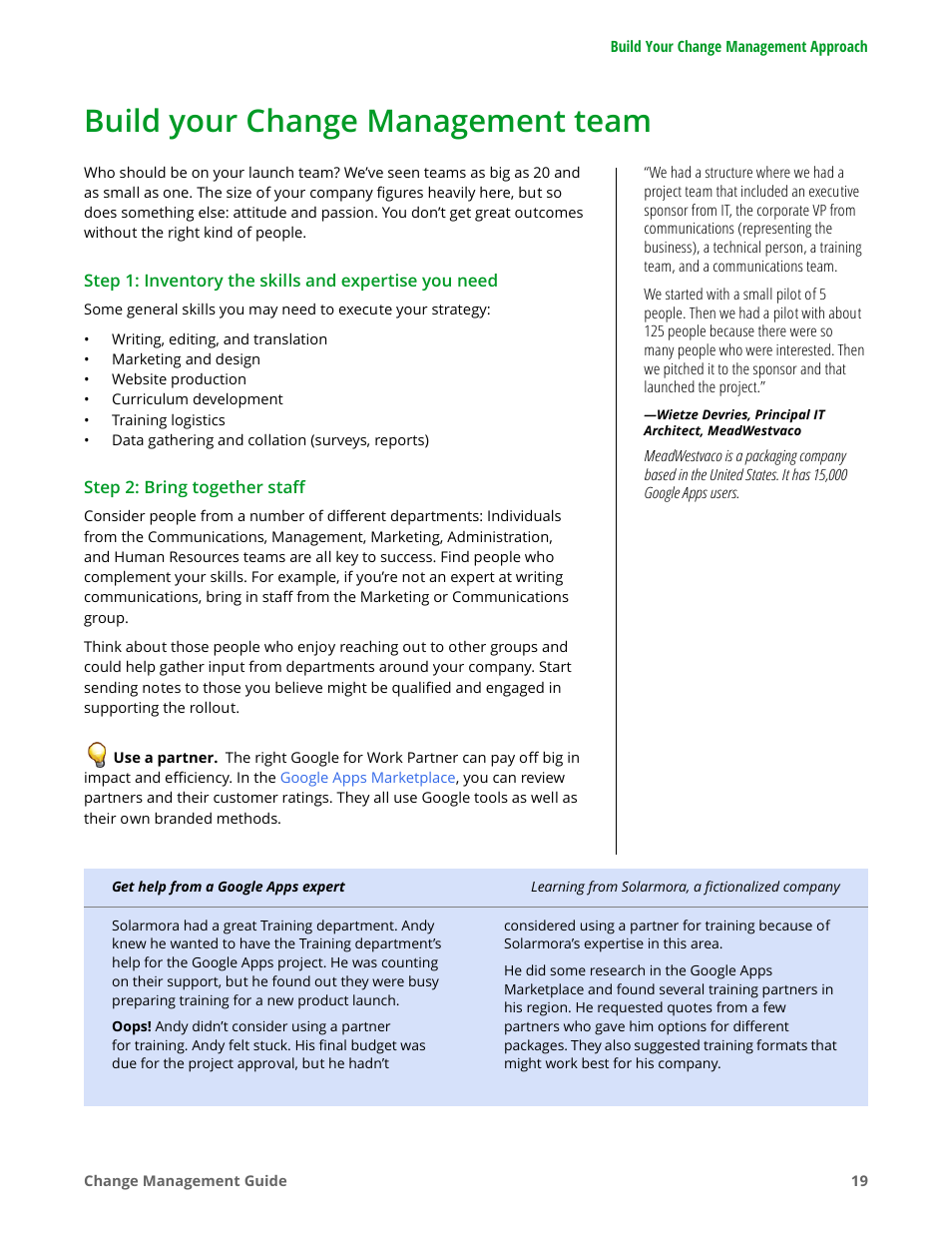 Build your change management team | Google Apps for Work User Manual | Page 19 / 120