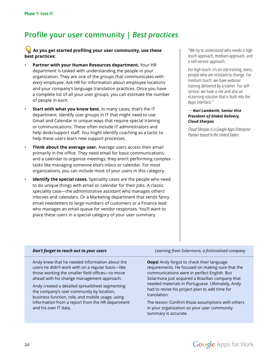 Profile your user community | best practices | Google Apps for Work User Manual | Page 24 / 120