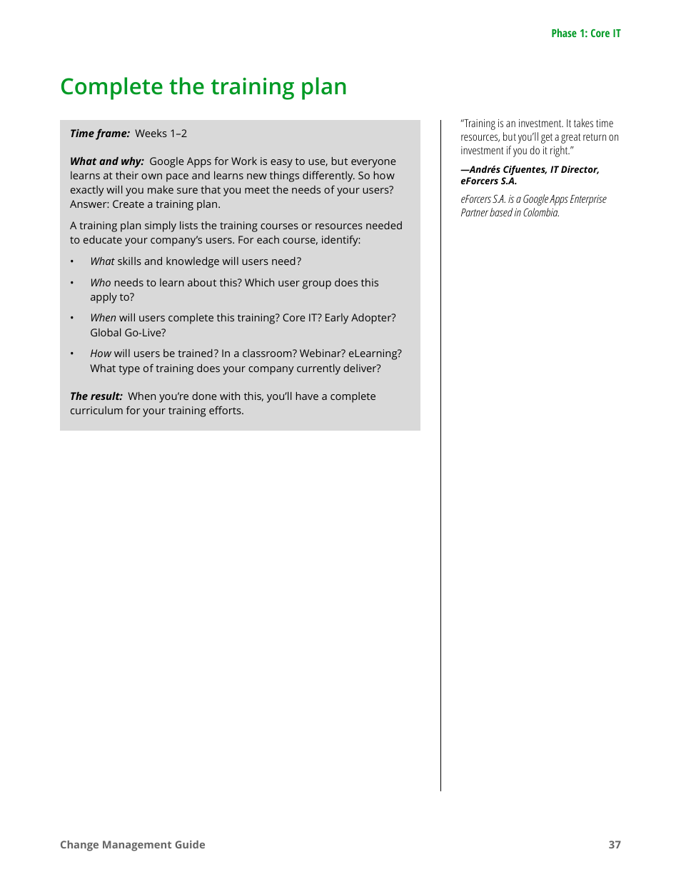 Complete the training plan | Google Apps for Work User Manual | Page 37 / 120