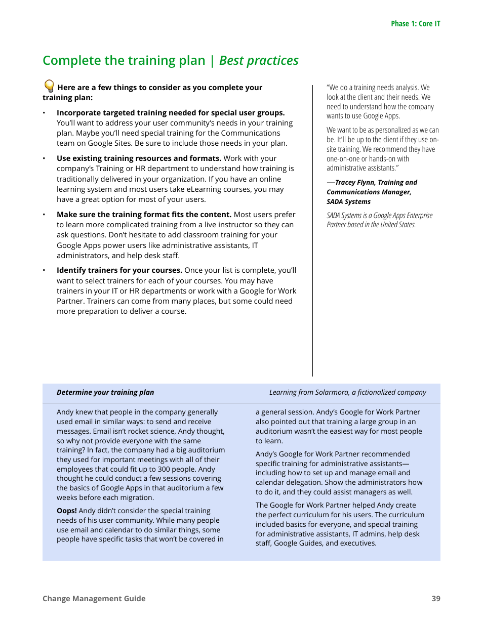 Complete the training plan | best practices | Google Apps for Work User Manual | Page 39 / 120