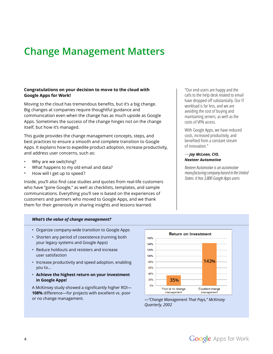Change management matters | Google Apps for Work User Manual | Page 4 / 120