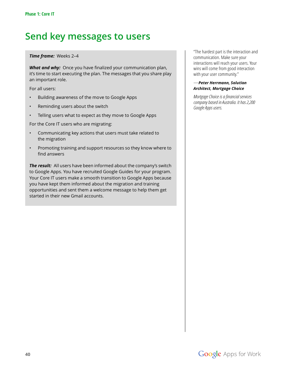 Send key messages to users | Google Apps for Work User Manual | Page 40 / 120
