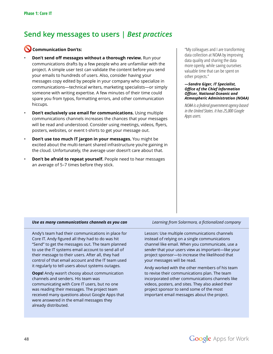 Send key messages to users | best practices | Google Apps for Work User Manual | Page 48 / 120