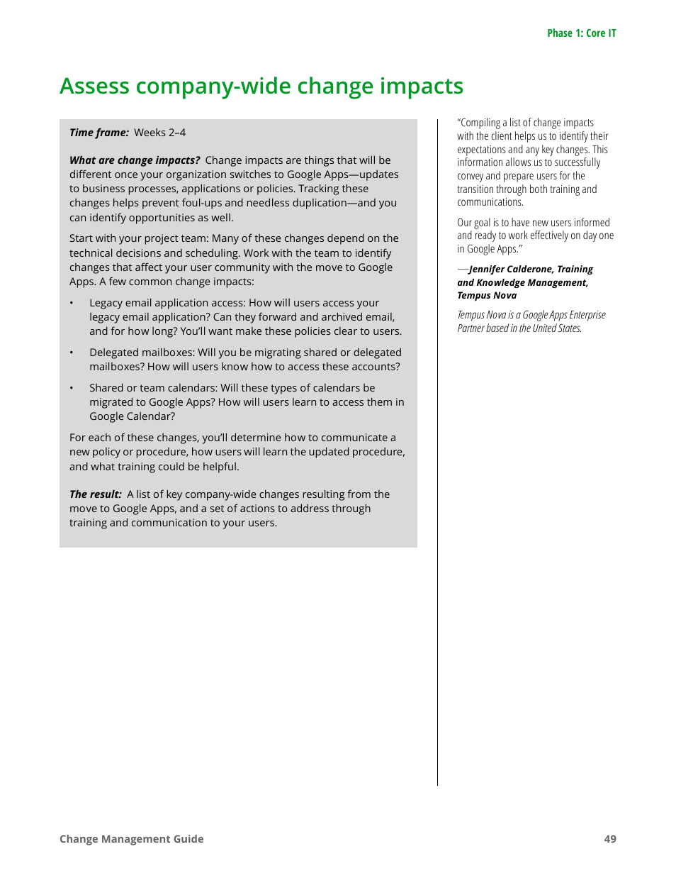 Assess company-wide change impacts | Google Apps for Work User Manual | Page 49 / 120