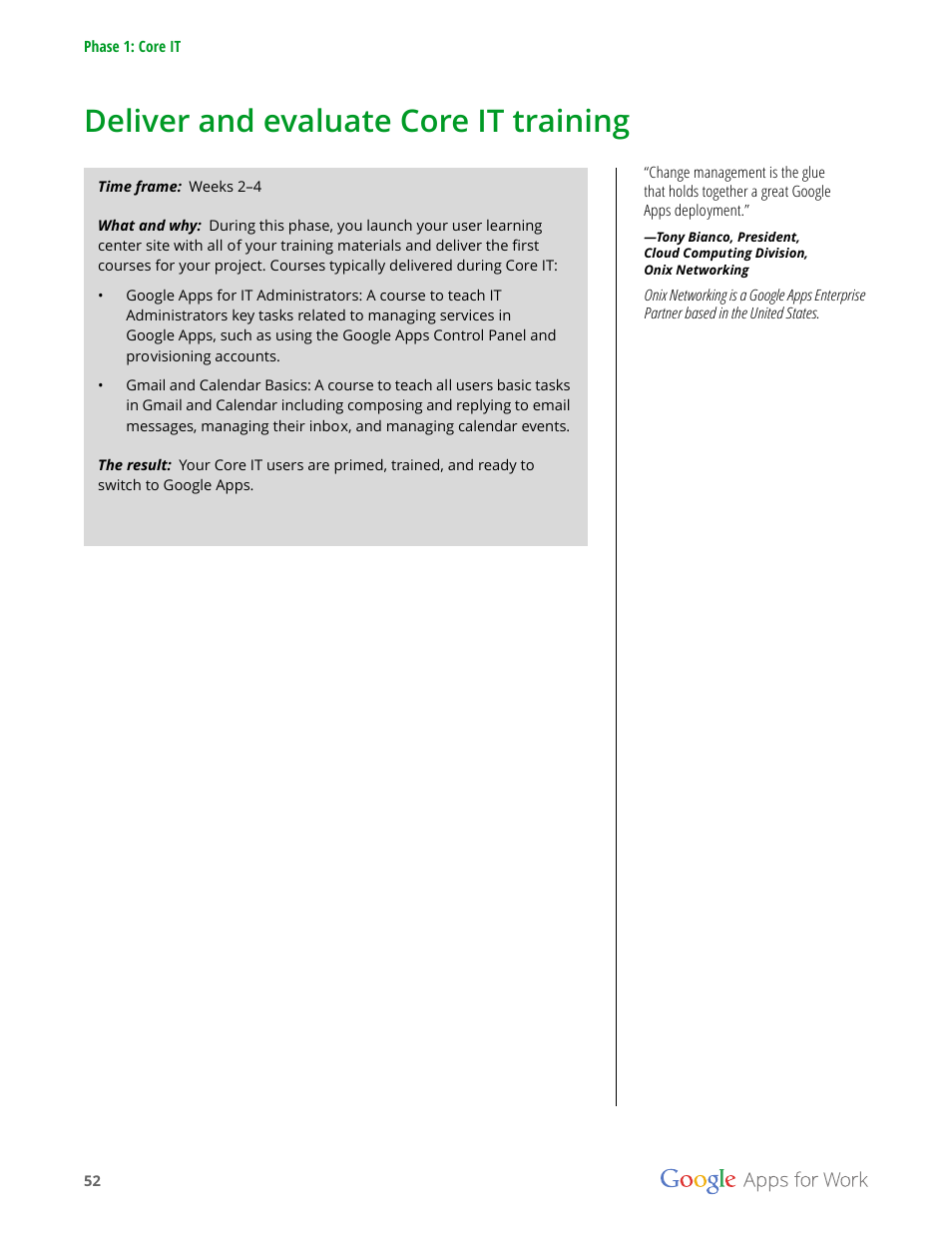 Deliver and evaluate core it training | Google Apps for Work User Manual | Page 52 / 120