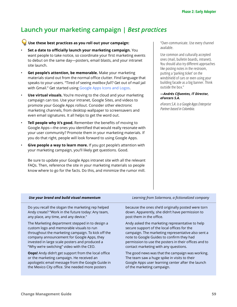 Launch your marketing campaign | best practices | Google Apps for Work User Manual | Page 59 / 120