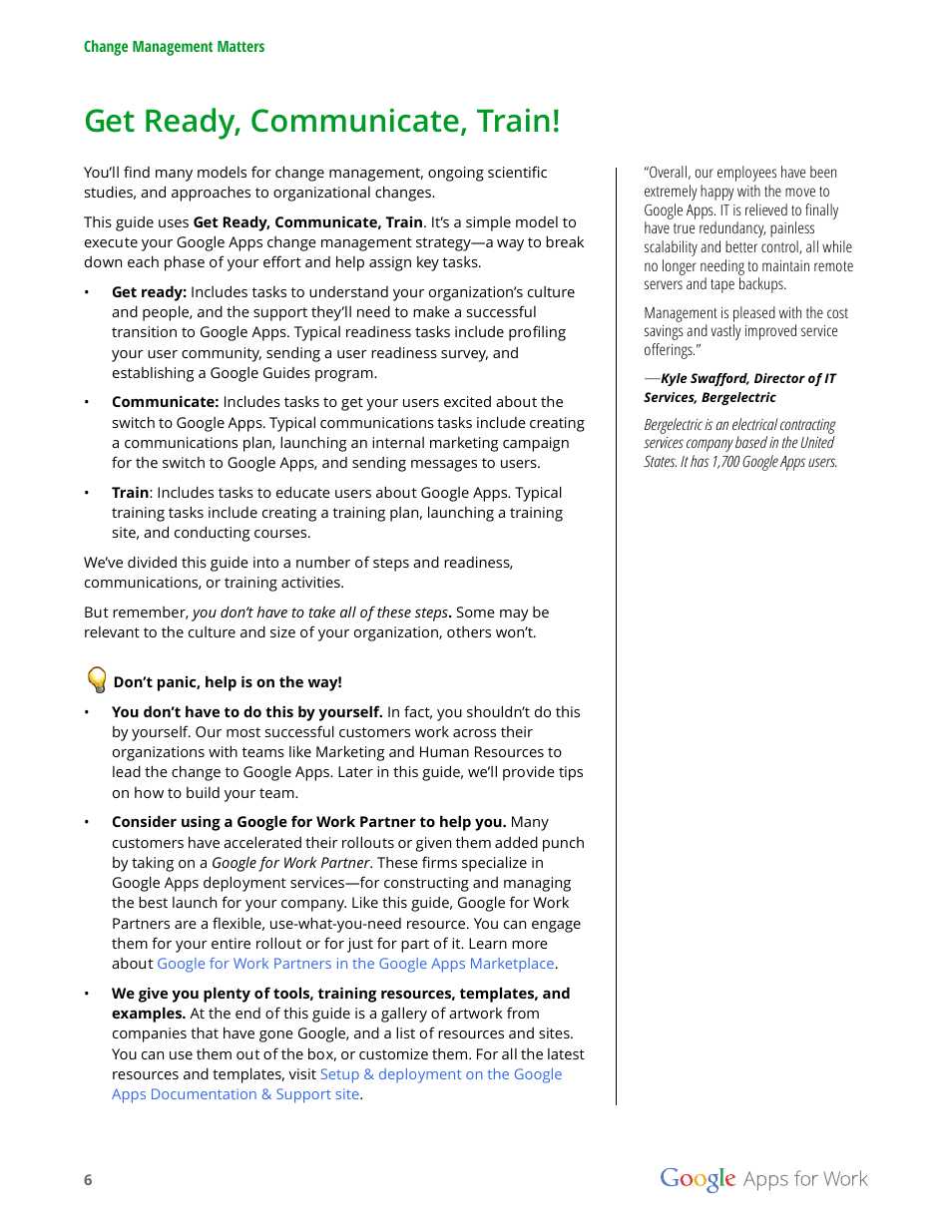 Get ready, communicate, train | Google Apps for Work User Manual | Page 6 / 120