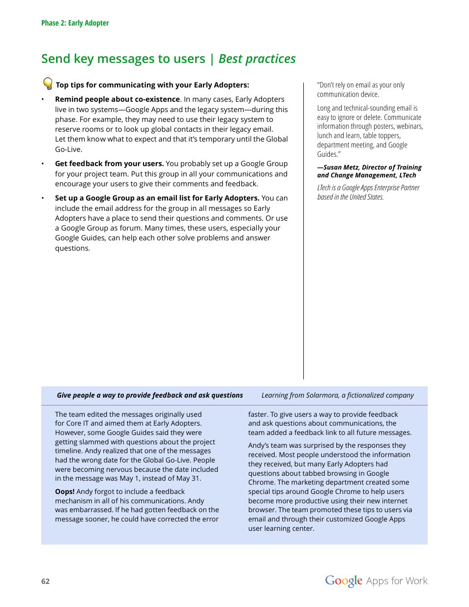 Send key messages to users | best practices | Google Apps for Work User Manual | Page 62 / 120