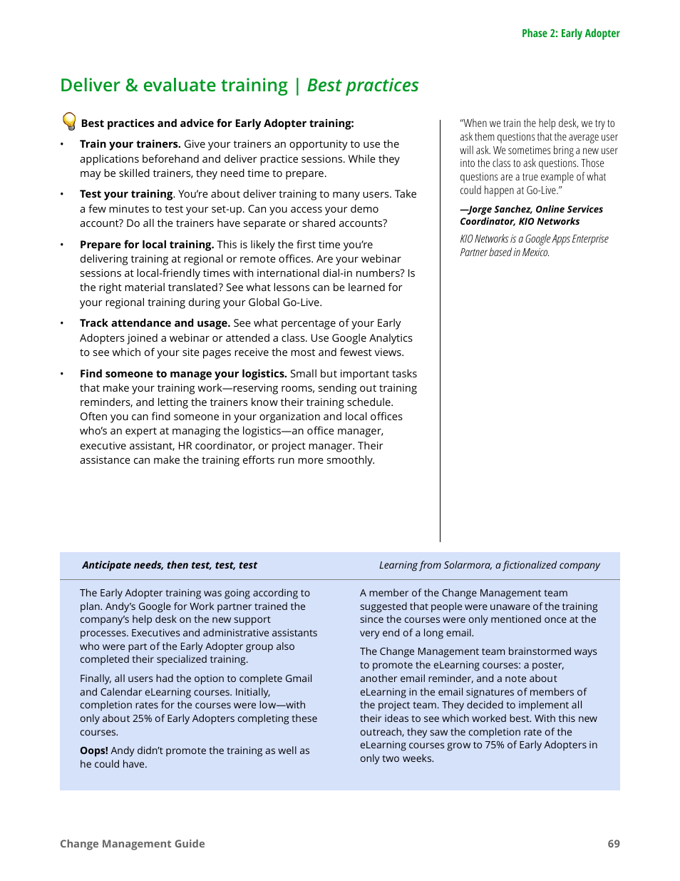Deliver & evaluate training | best practices | Google Apps for Work User Manual | Page 69 / 120