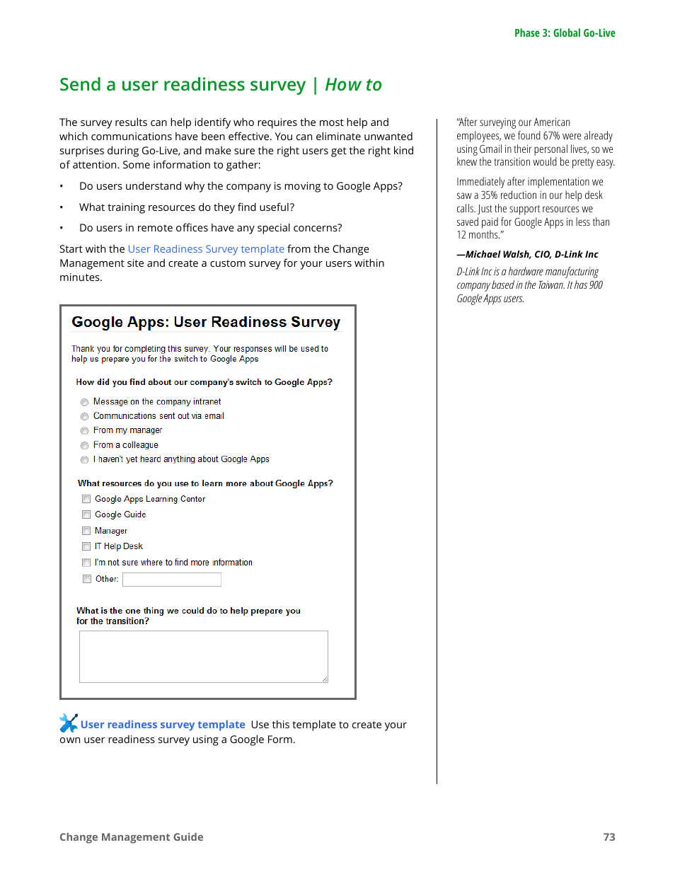 Send a user readiness survey | how to | Google Apps for Work User Manual | Page 73 / 120