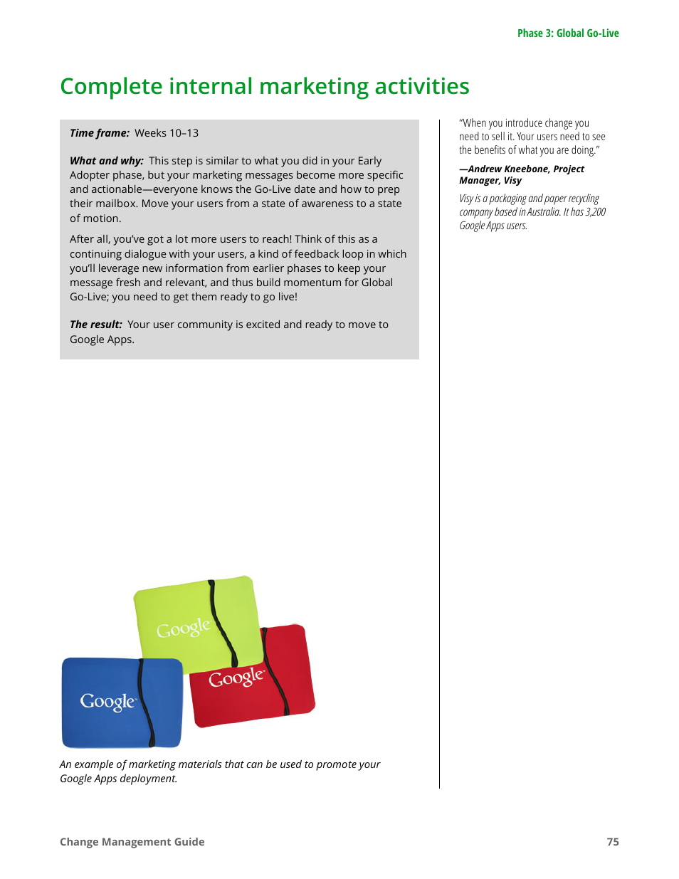 Complete internal marketing activities | Google Apps for Work User Manual | Page 75 / 120