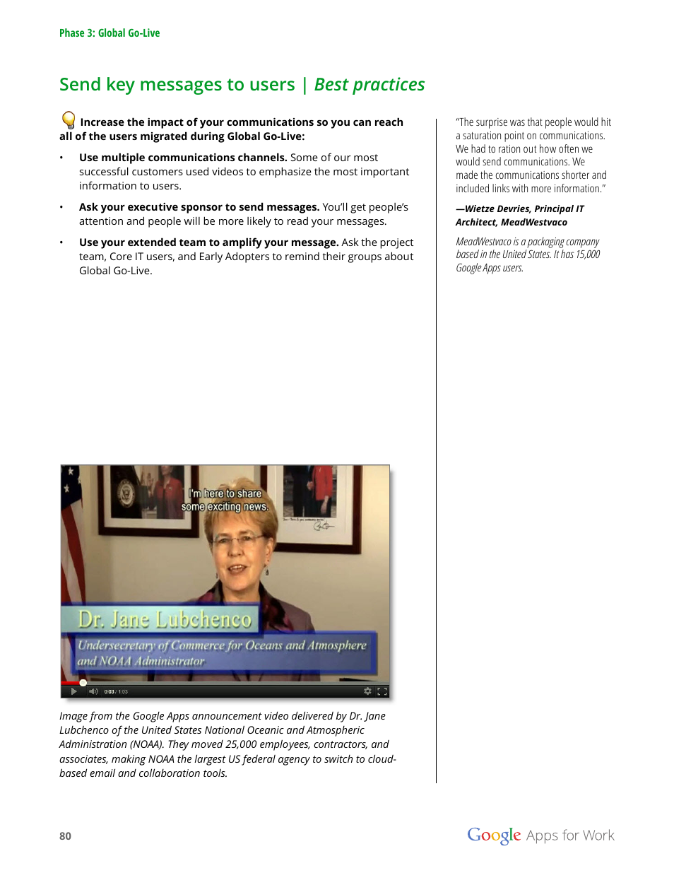Send key messages to users | best practices | Google Apps for Work User Manual | Page 80 / 120