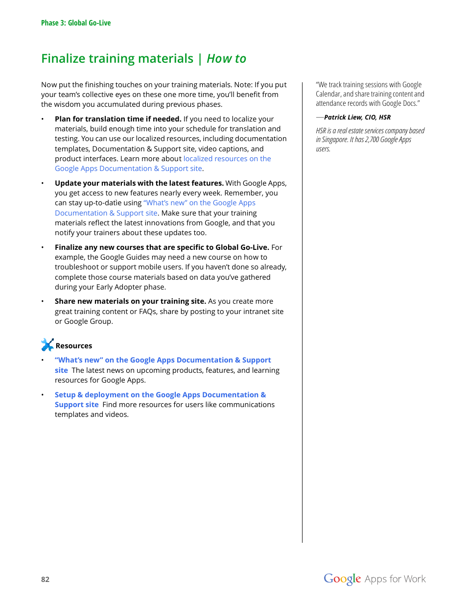 Finalize training materials | how to | Google Apps for Work User Manual | Page 82 / 120