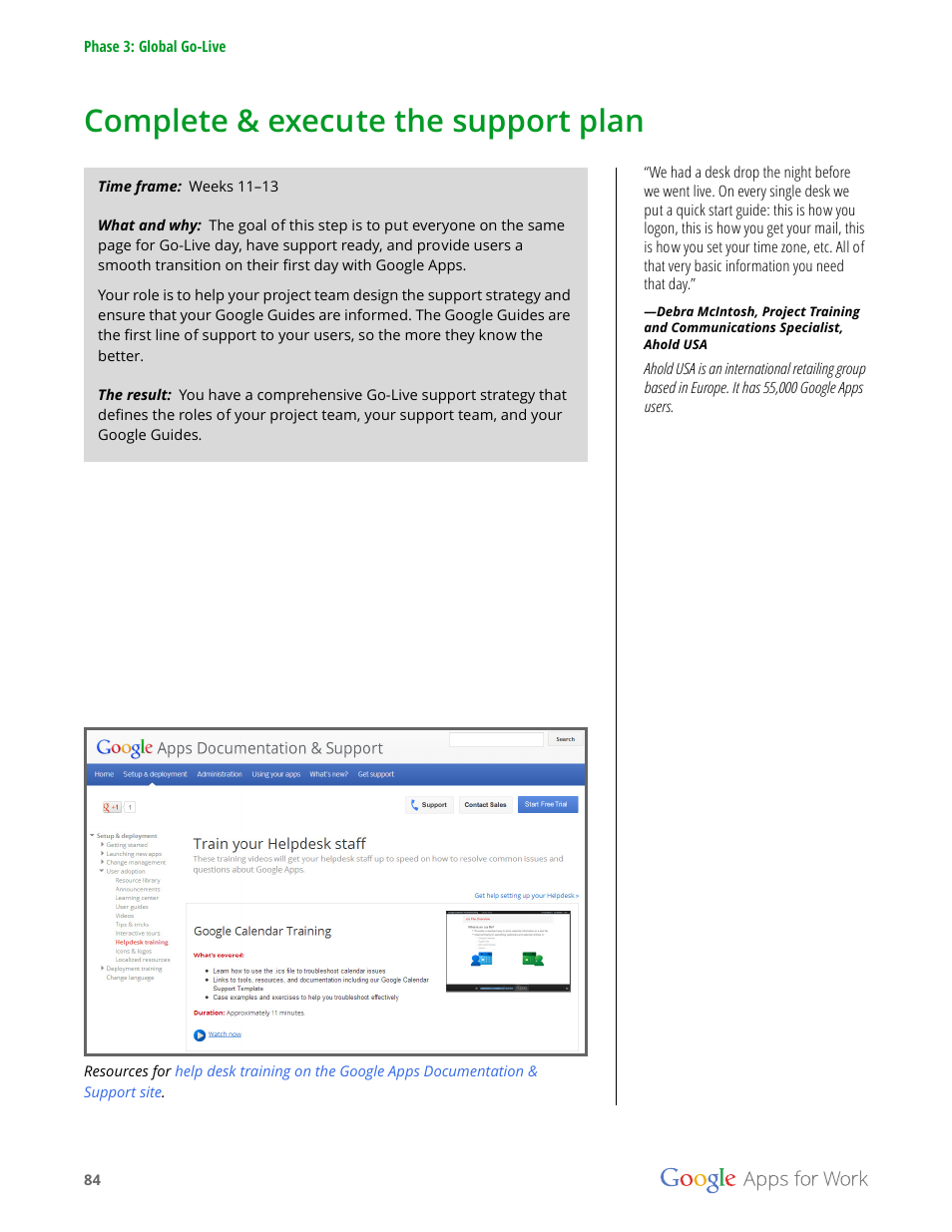 Complete & execute the support plan | Google Apps for Work User Manual | Page 84 / 120