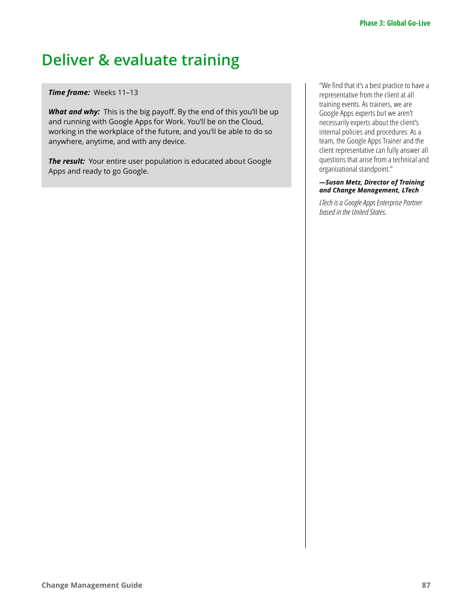 Deliver & evaluate training | Google Apps for Work User Manual | Page 87 / 120