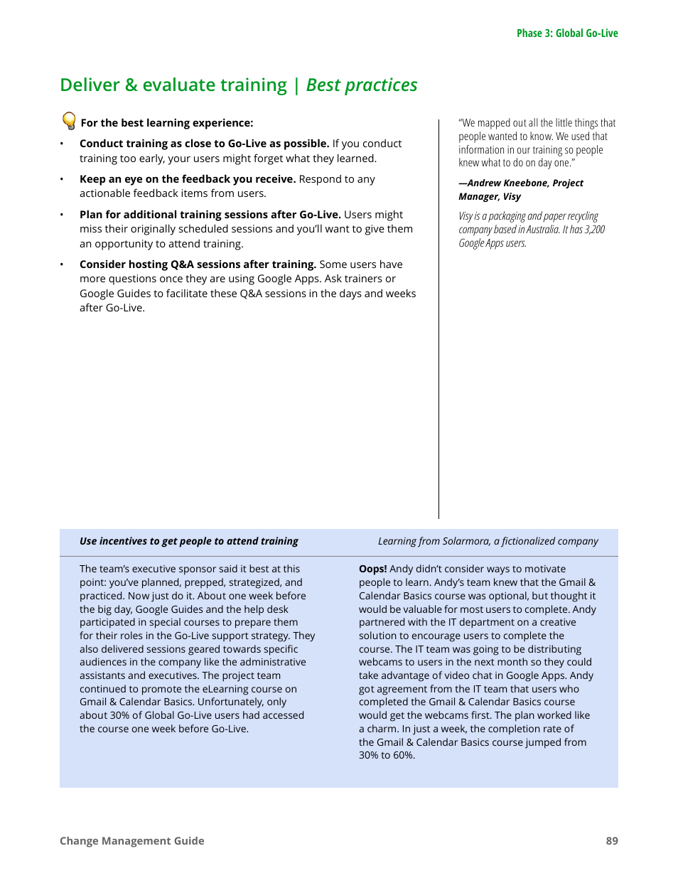 Deliver & evaluate training | best practices | Google Apps for Work User Manual | Page 89 / 120