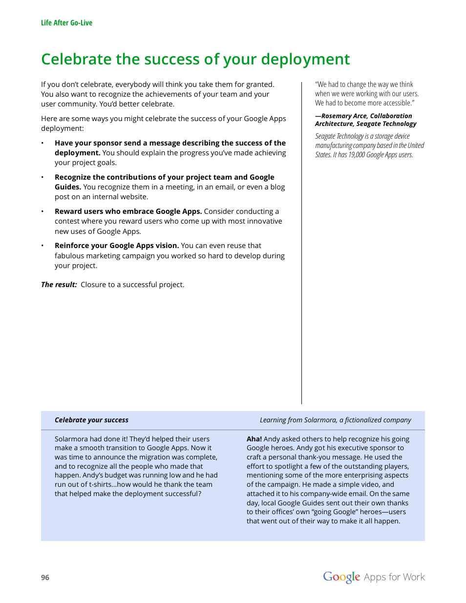 Celebrate the success of your deployment | Google Apps for Work User Manual | Page 96 / 120