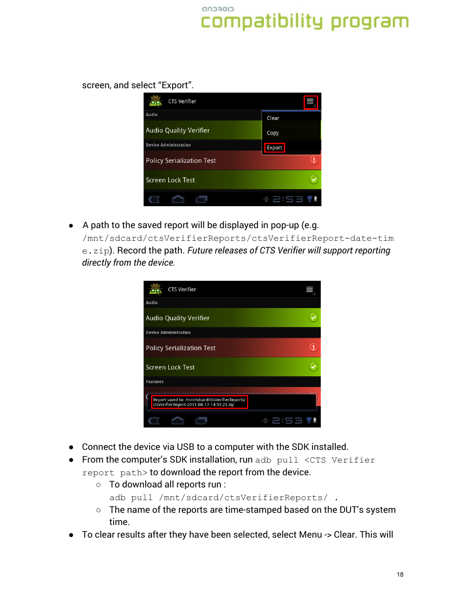 Google Compatibility Test Suite (CTS) User Manual User Manual | Page 18 / 21
