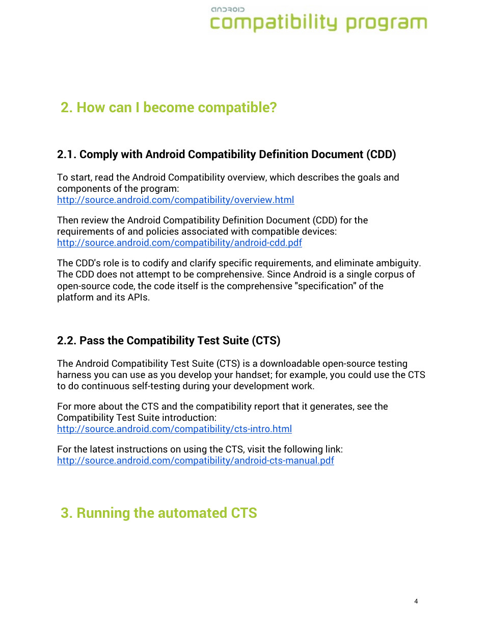 How can i become compatible, Running the automated cts | Google Compatibility Test Suite (CTS) User Manual User Manual | Page 4 / 21