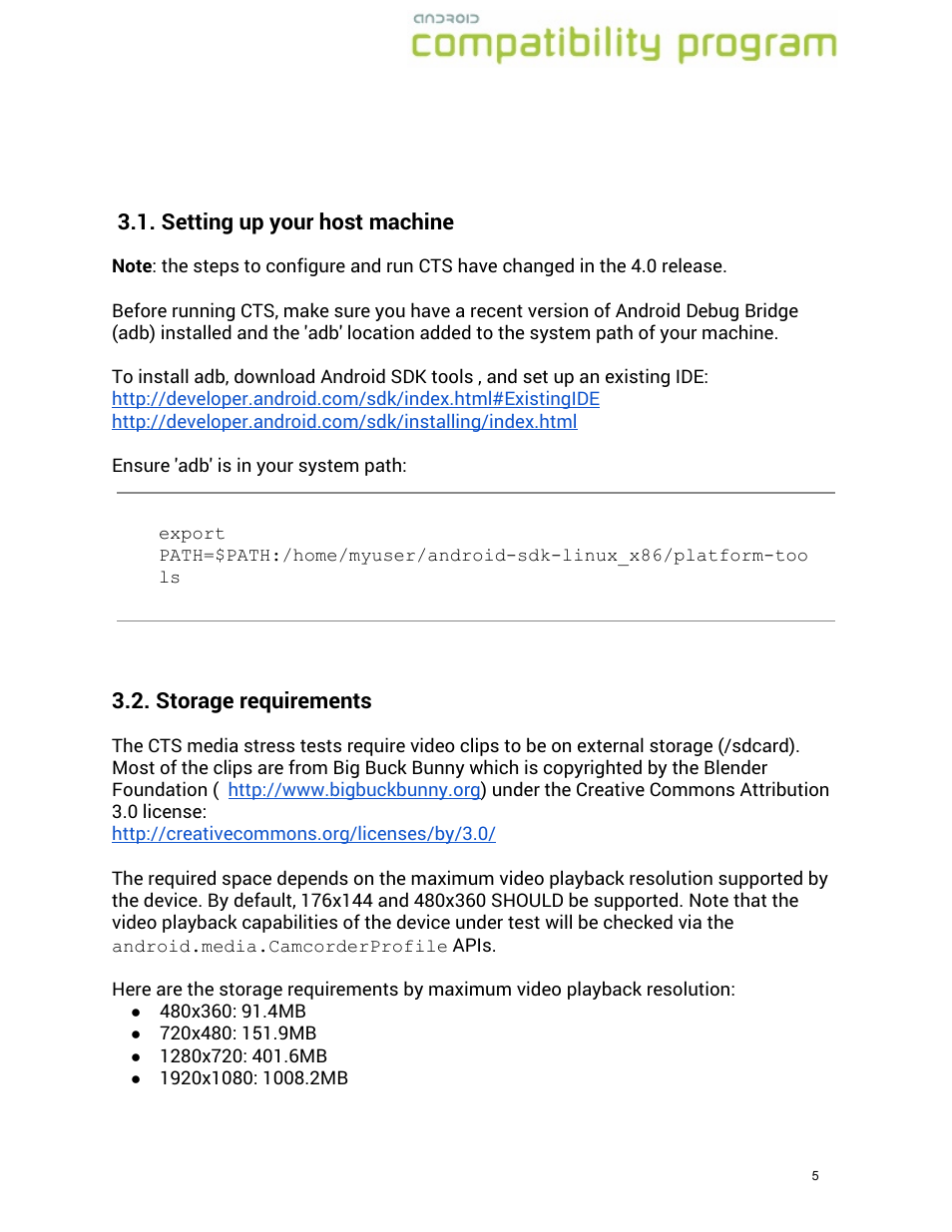 Setting up your host machine, Storage requirements | Google Compatibility Test Suite (CTS) User Manual User Manual | Page 5 / 21
