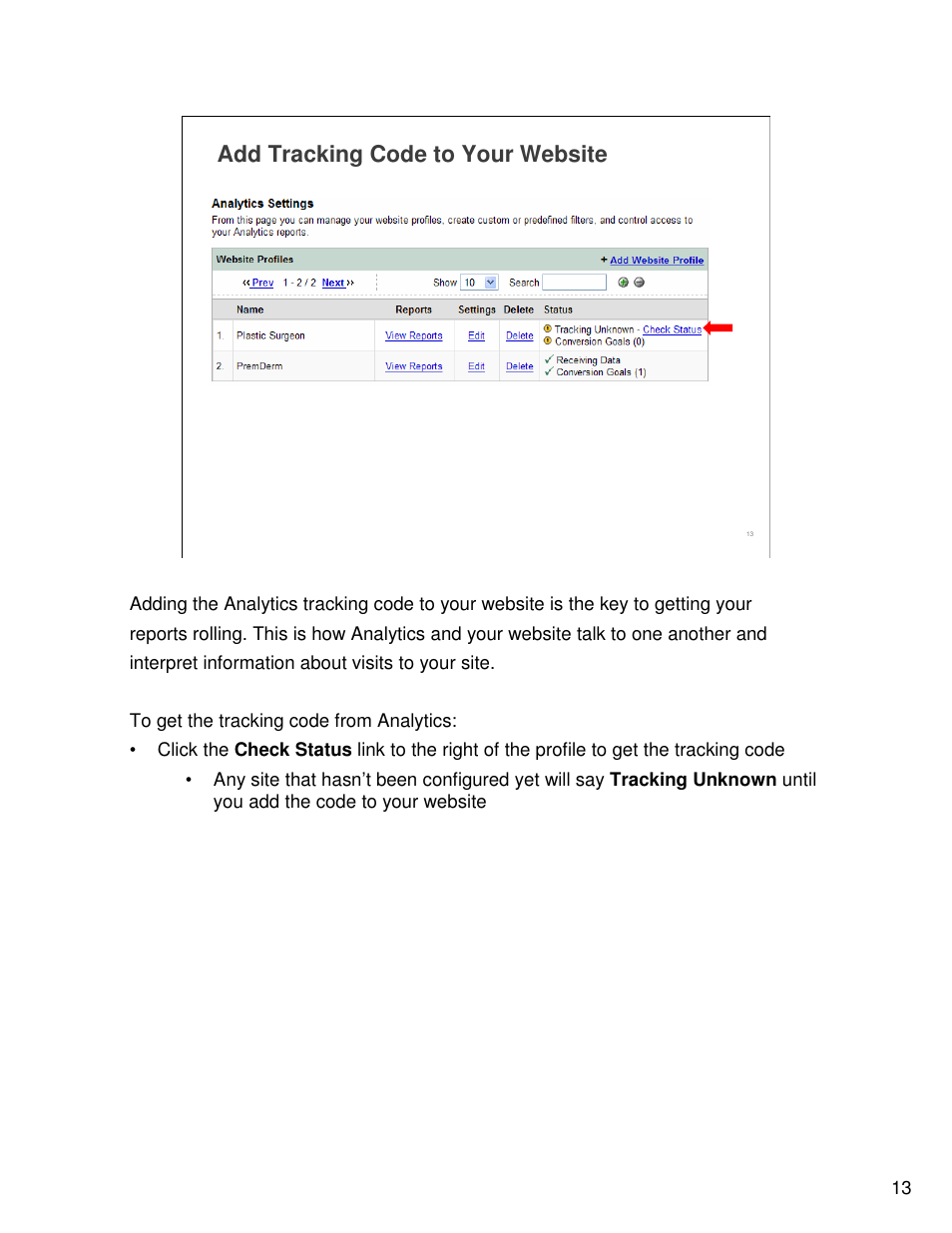 Add tracking code to your website | Google Analytics Guide User Manual | Page 13 / 48