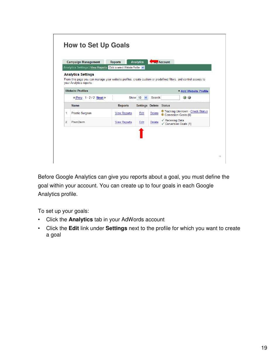 How to set up goals | Google Analytics Guide User Manual | Page 19 / 48