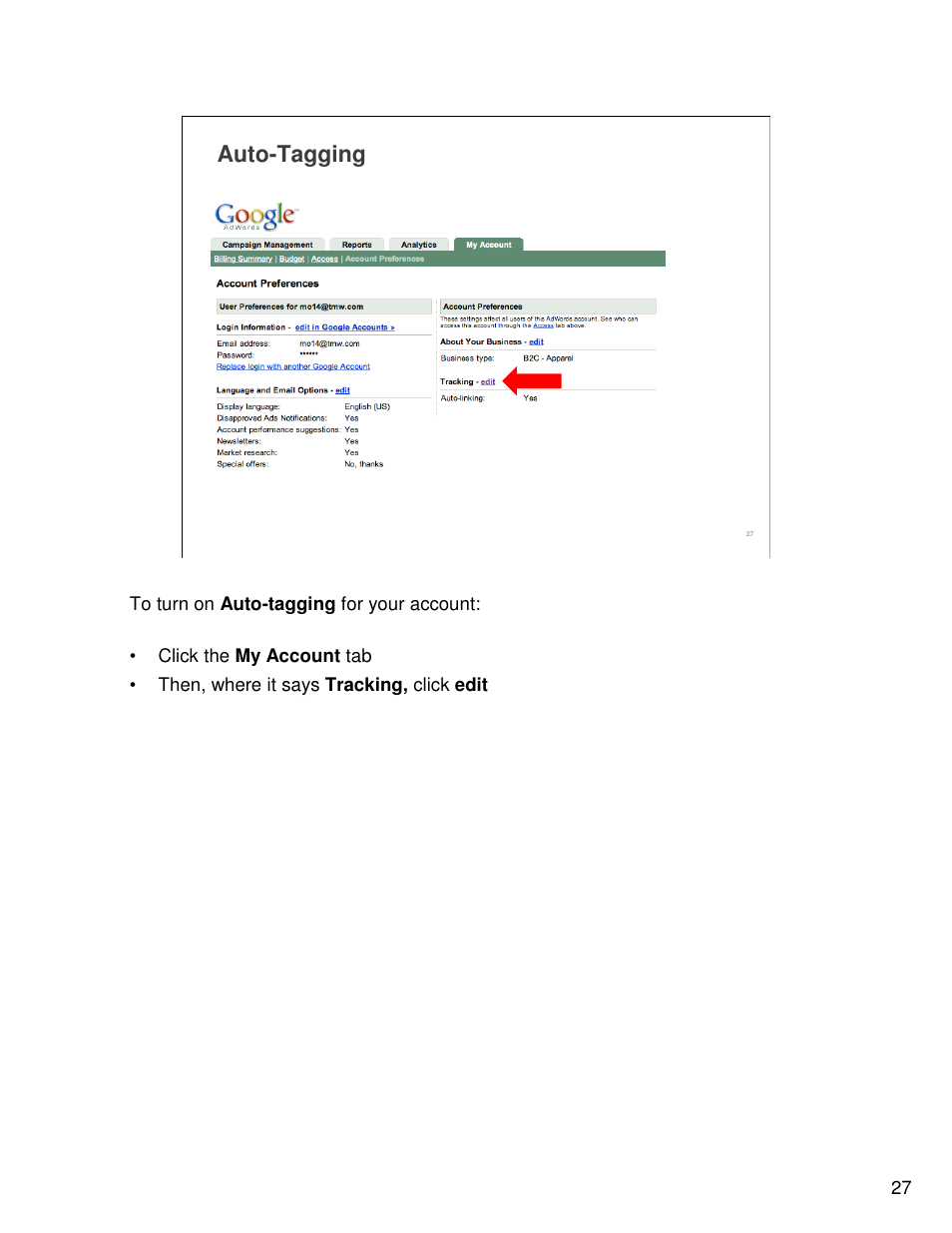 Auto-tagging | Google Analytics Guide User Manual | Page 27 / 48