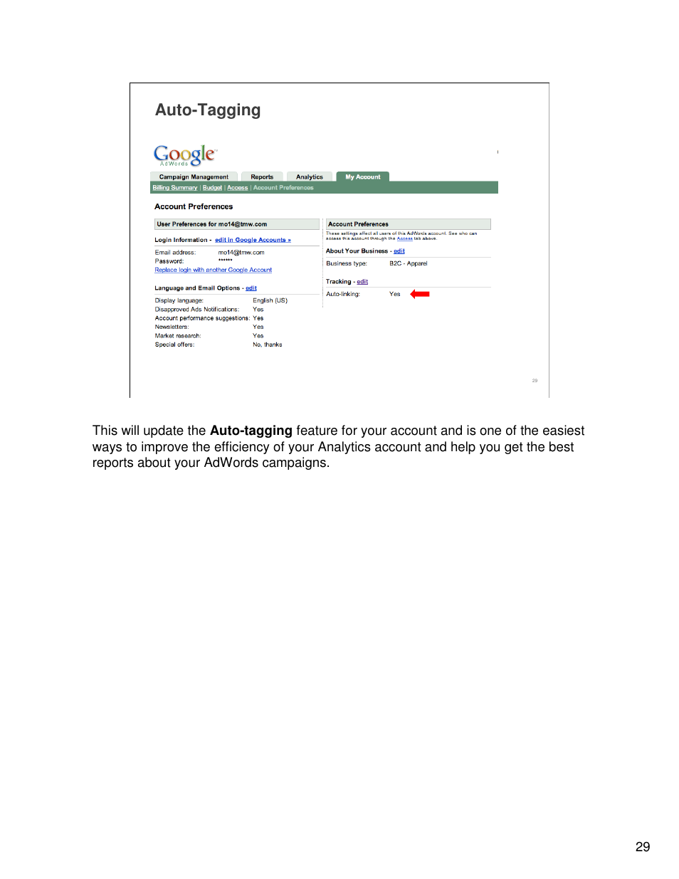 Auto-tagging | Google Analytics Guide User Manual | Page 29 / 48