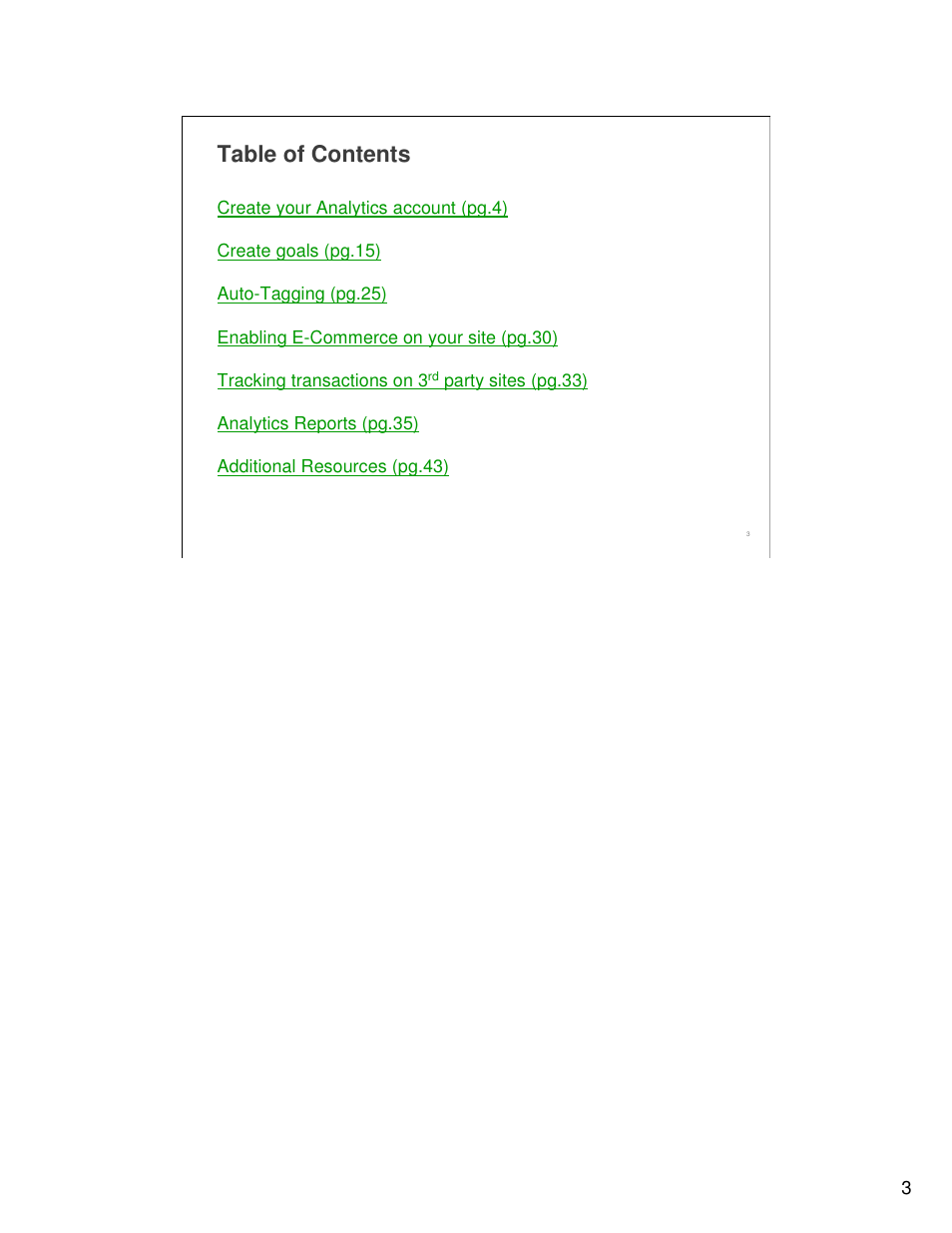 Google Analytics Guide User Manual | Page 3 / 48