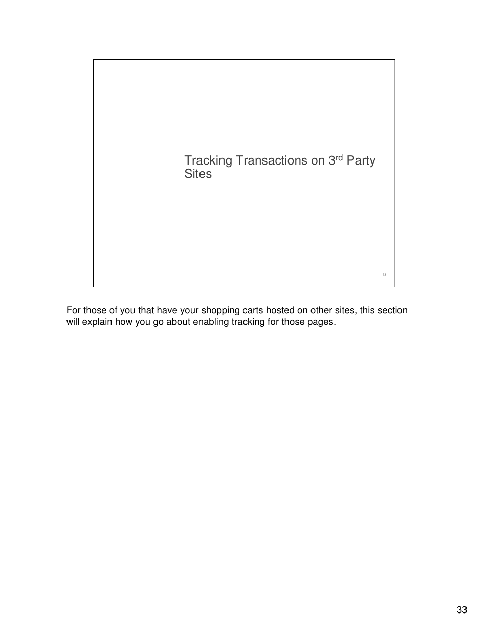 Tracking transactions on 3, Party sites | Google Analytics Guide User Manual | Page 33 / 48