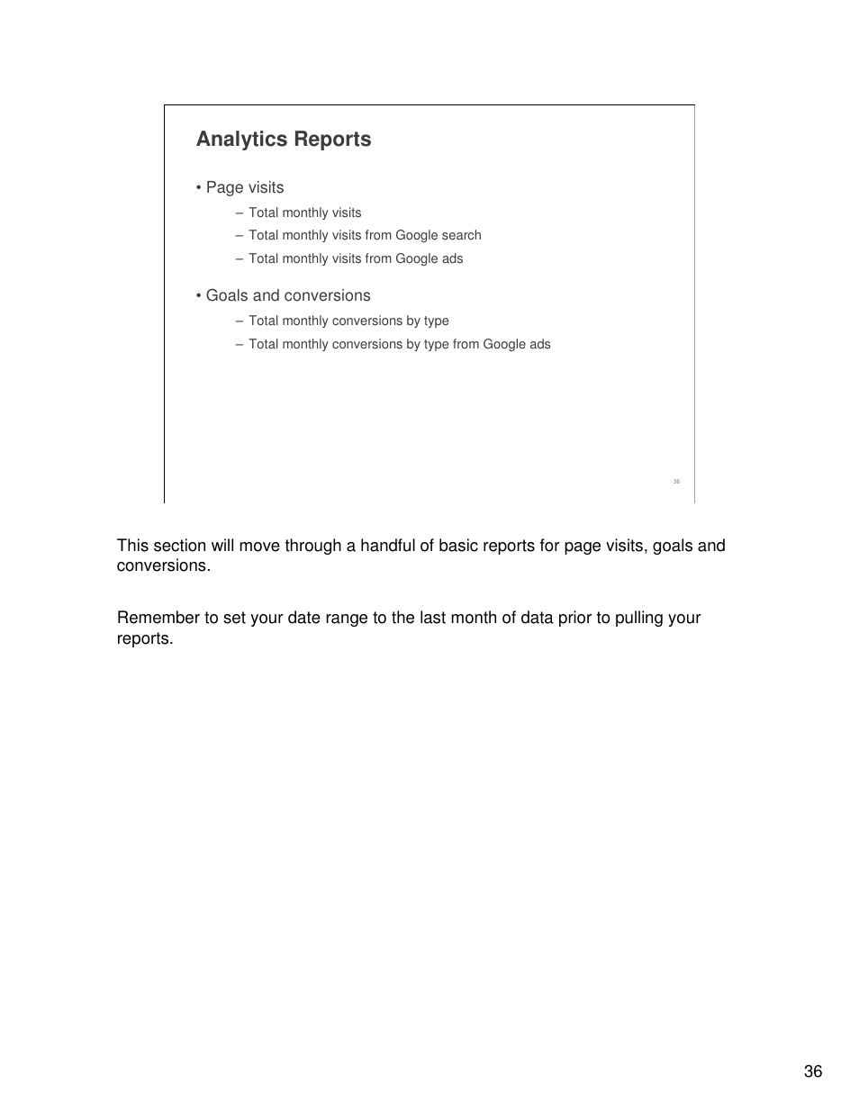 Analytics reports | Google Analytics Guide User Manual | Page 36 / 48