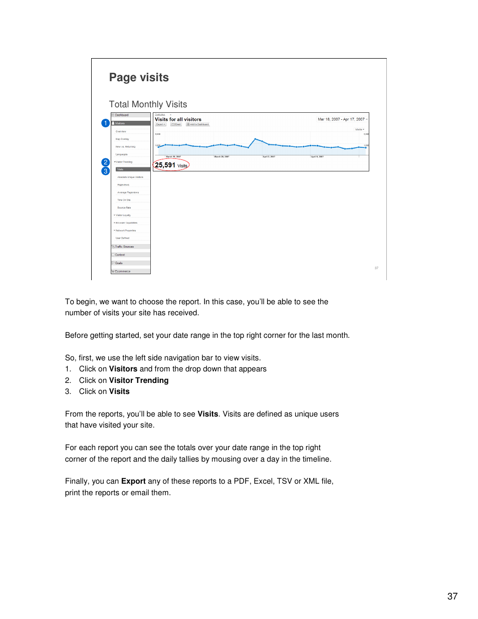 Page visits | Google Analytics Guide User Manual | Page 37 / 48