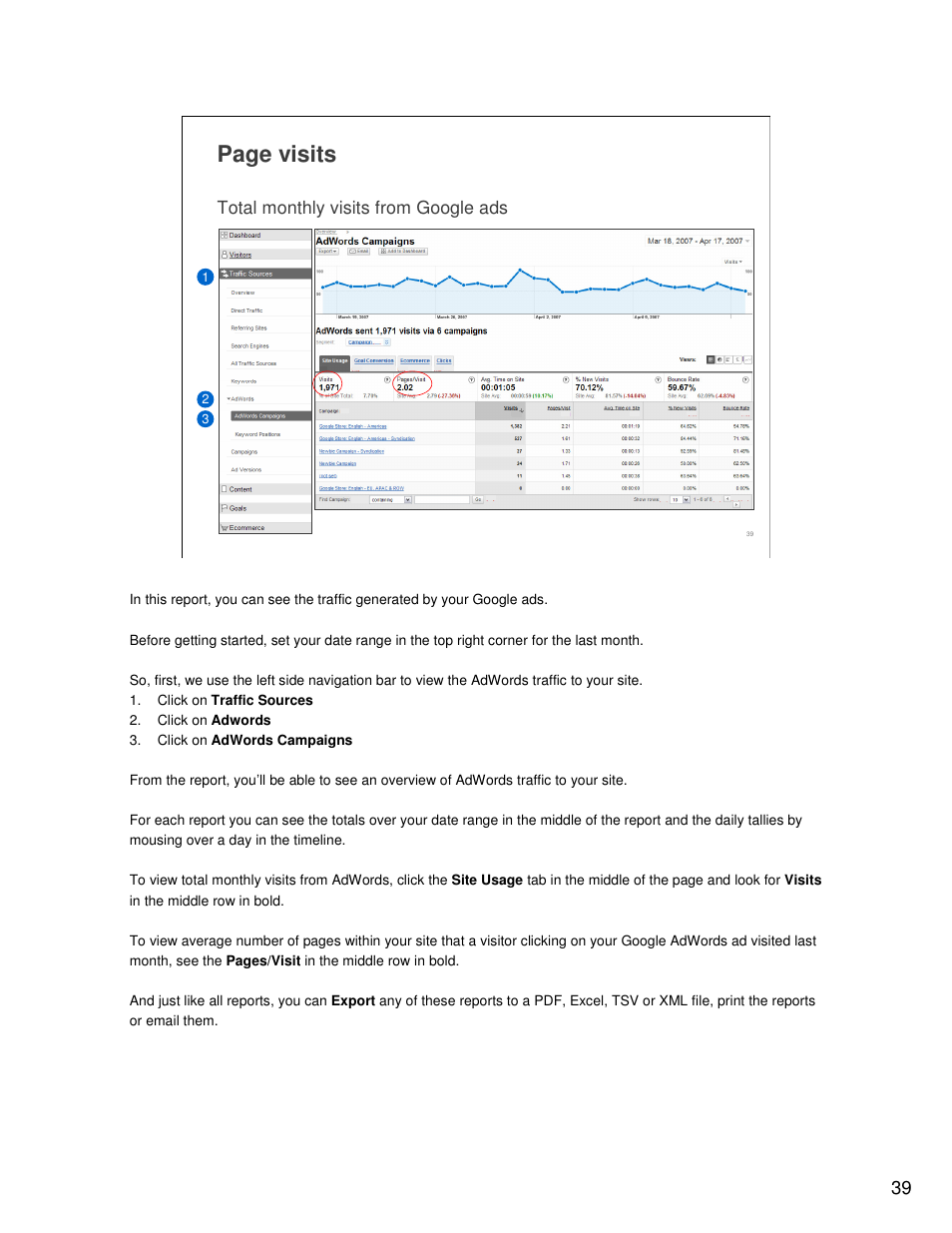 Page visits | Google Analytics Guide User Manual | Page 39 / 48