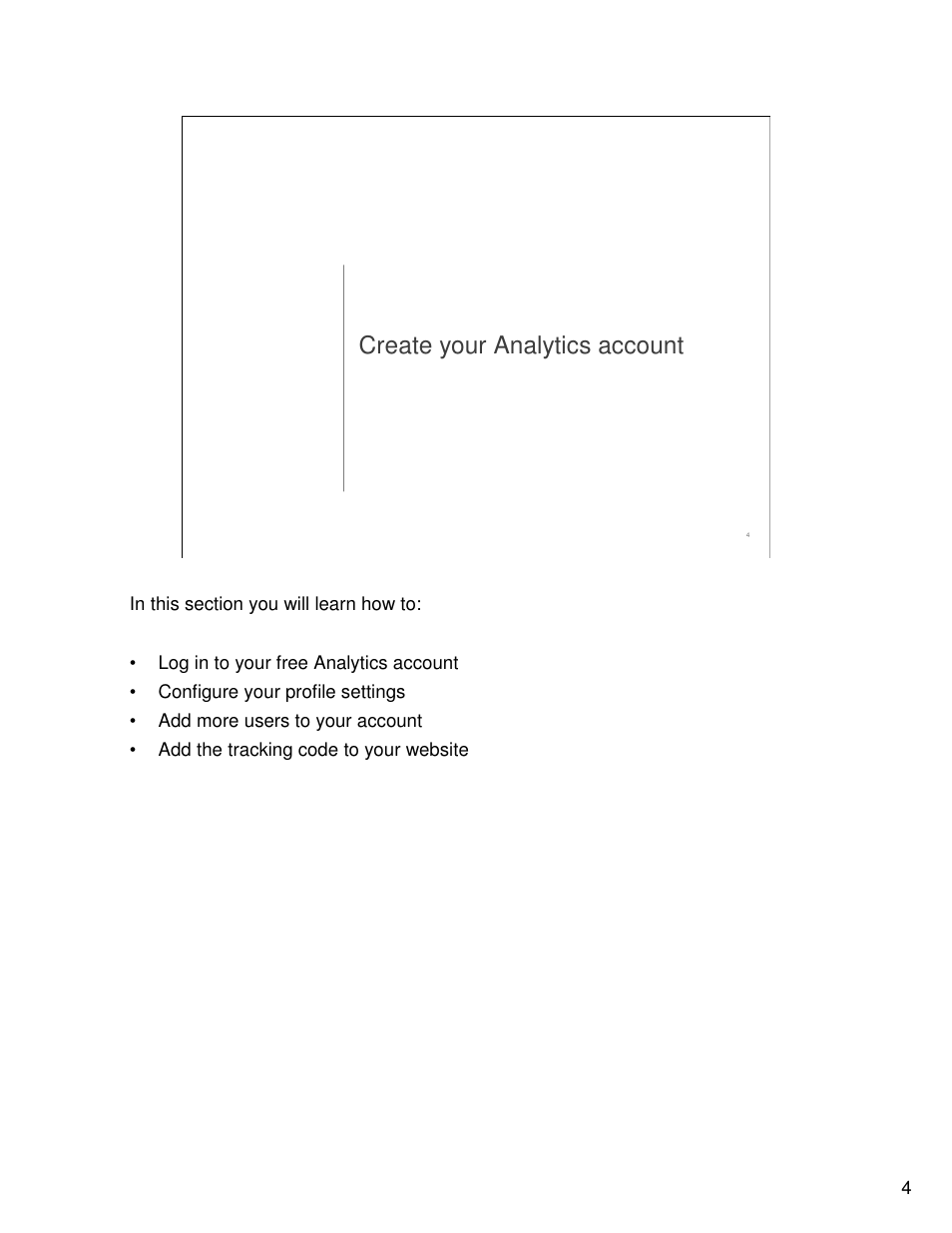 Create your analytics account | Google Analytics Guide User Manual | Page 4 / 48