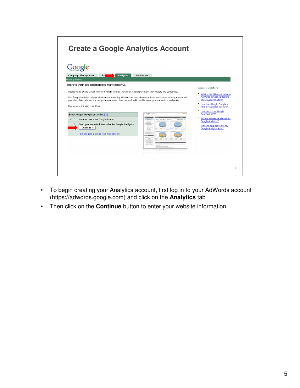 Create a google analytics account | Google Analytics Guide User Manual | Page 5 / 48