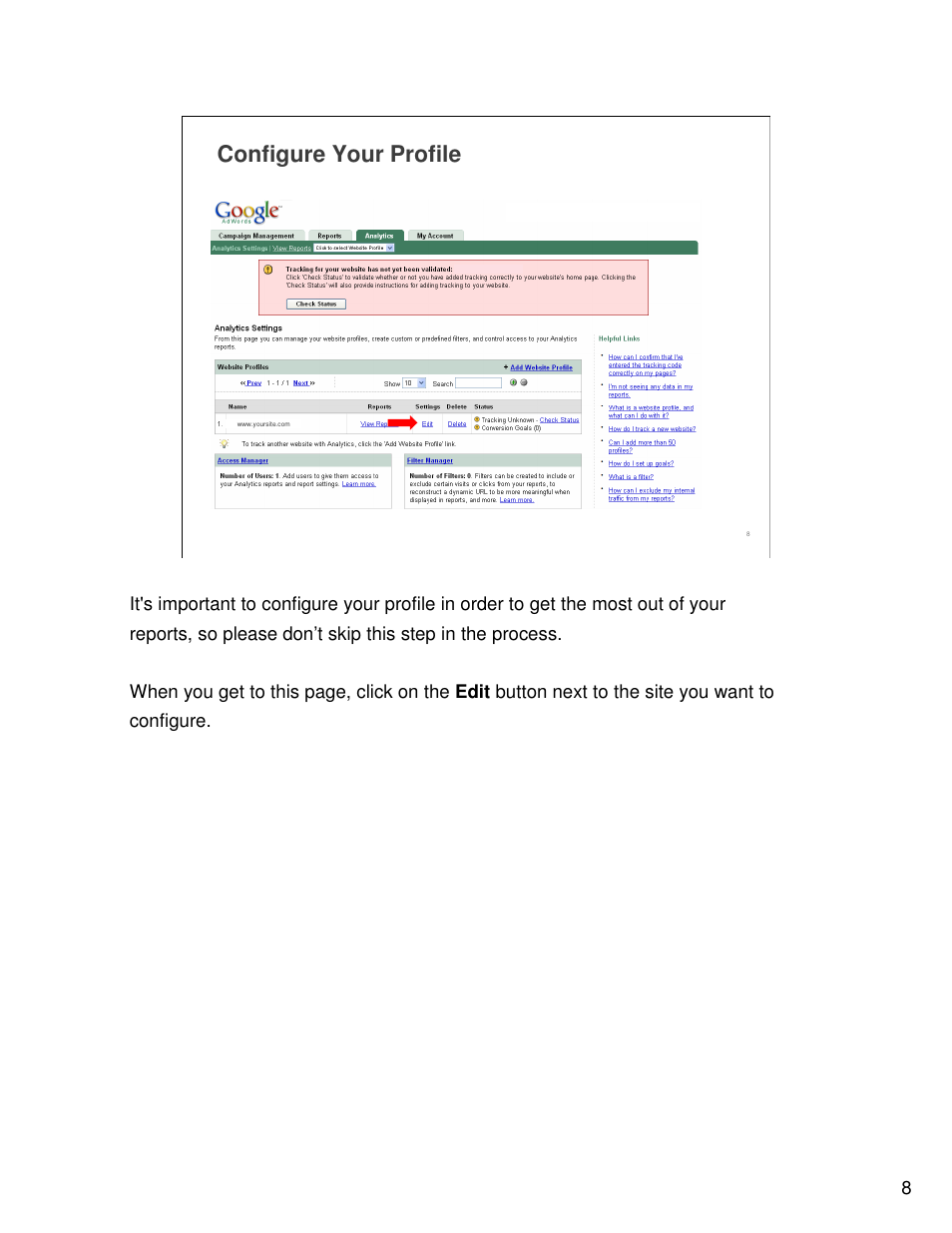 Configure your profile | Google Analytics Guide User Manual | Page 8 / 48