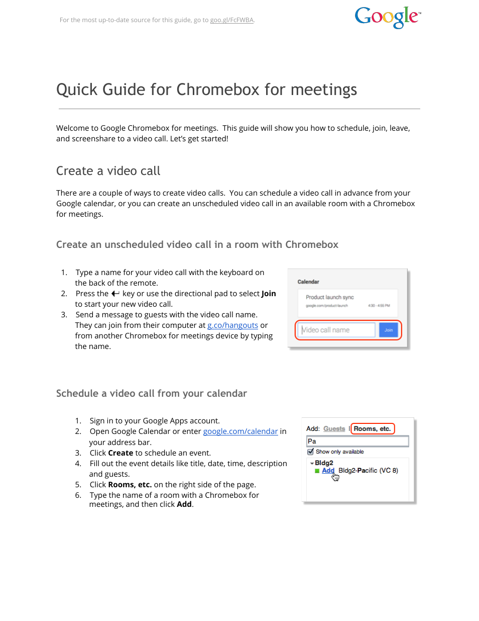 Google Chromebox for meetings Quick Guide User Manual | 4 pages