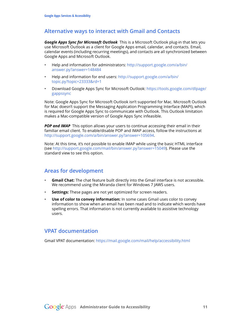 Areas for development, Vpat documentation | Google Accessibility Administrator Guide User Manual | Page 11 / 21