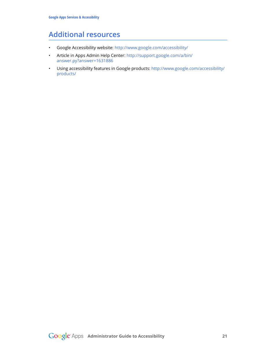 Additional resources | Google Accessibility Administrator Guide User Manual | Page 21 / 21