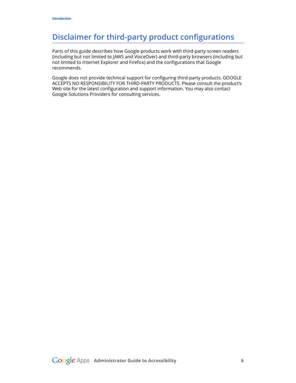 Disclaimer for third-party product configurations | Google Accessibility Administrator Guide User Manual | Page 6 / 21