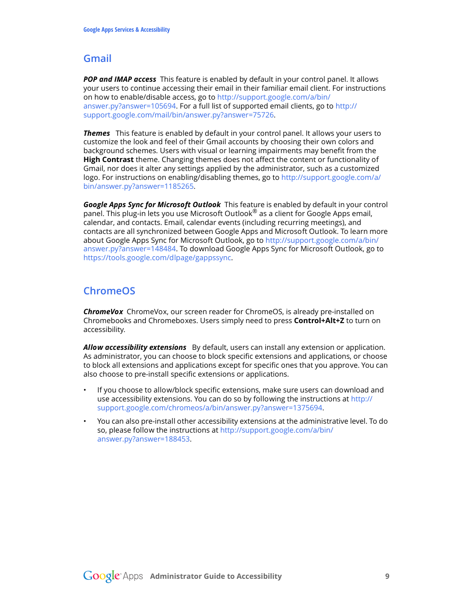 Gmail, Chromeos | Google Accessibility Administrator Guide User Manual | Page 9 / 21