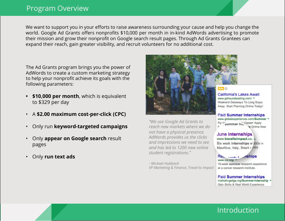 Program overview introduction | Google Ad Grants Nonprofit Guide User Manual | Page 5 / 21