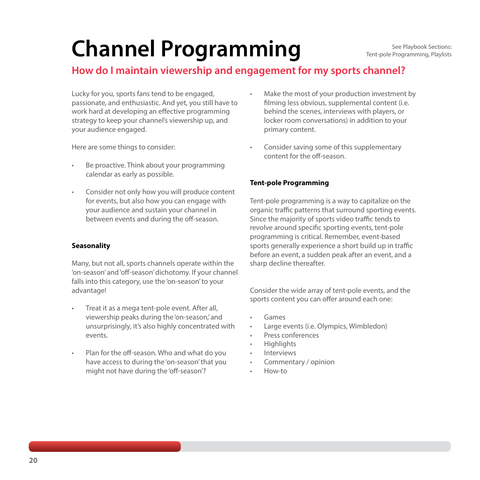 Channel programming | Google YouTube Creator Playbook Guide Sports User Manual | Page 20 / 39