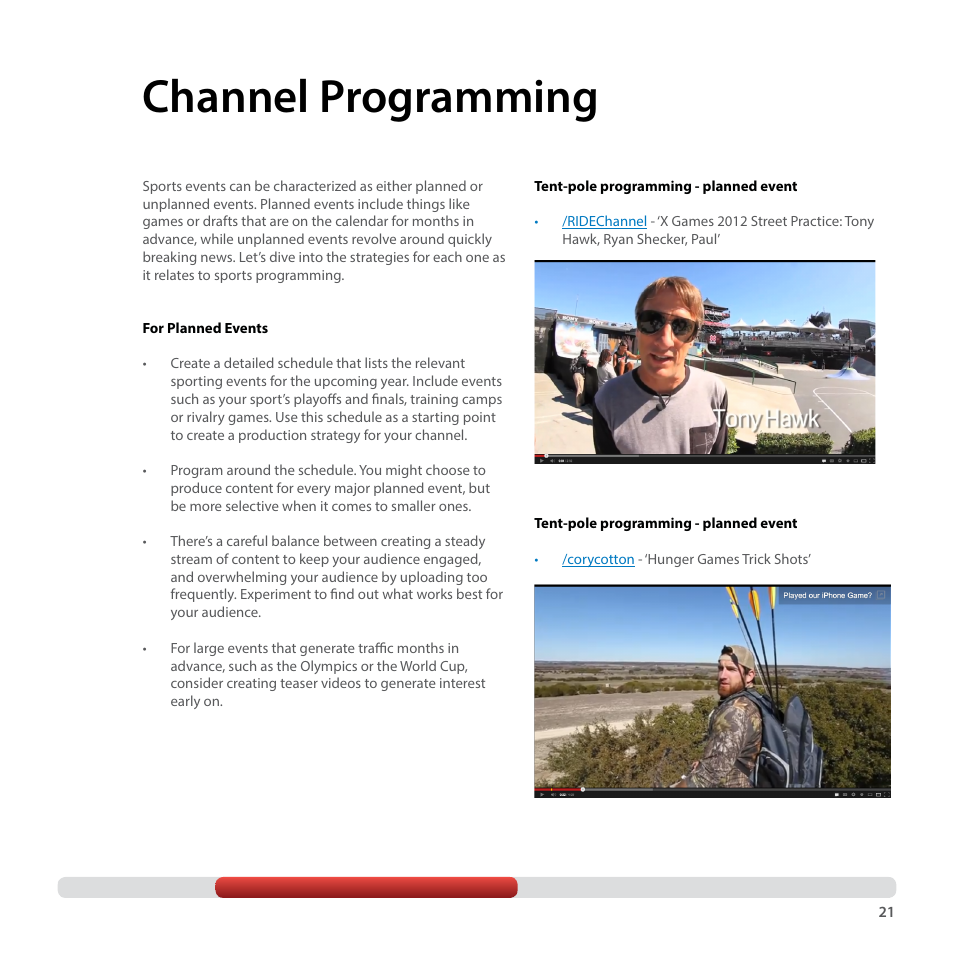 Channel programming | Google YouTube Creator Playbook Guide Sports User Manual | Page 21 / 39