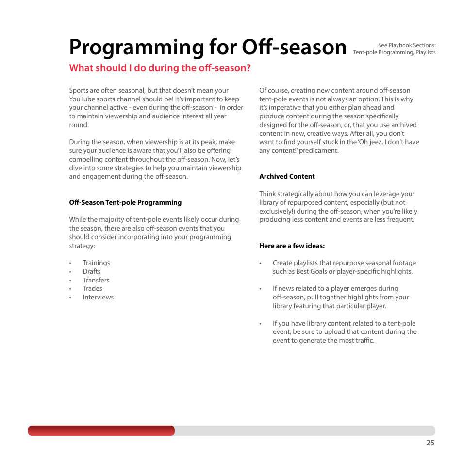 Programming for off-season, What should i do during the off-season | Google YouTube Creator Playbook Guide Sports User Manual | Page 25 / 39