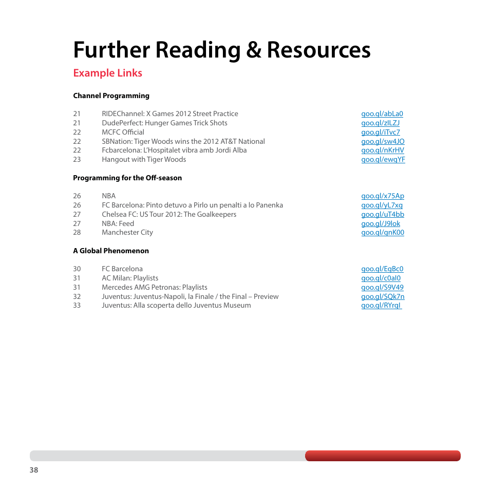 Further reading & resources, Example links | Google YouTube Creator Playbook Guide Sports User Manual | Page 38 / 39