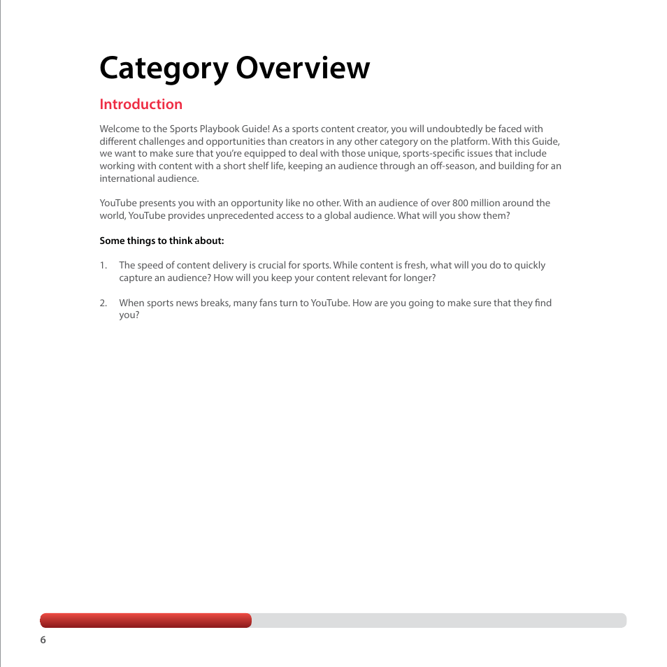 Category overview, Introduction | Google YouTube Creator Playbook Guide Sports User Manual | Page 6 / 39